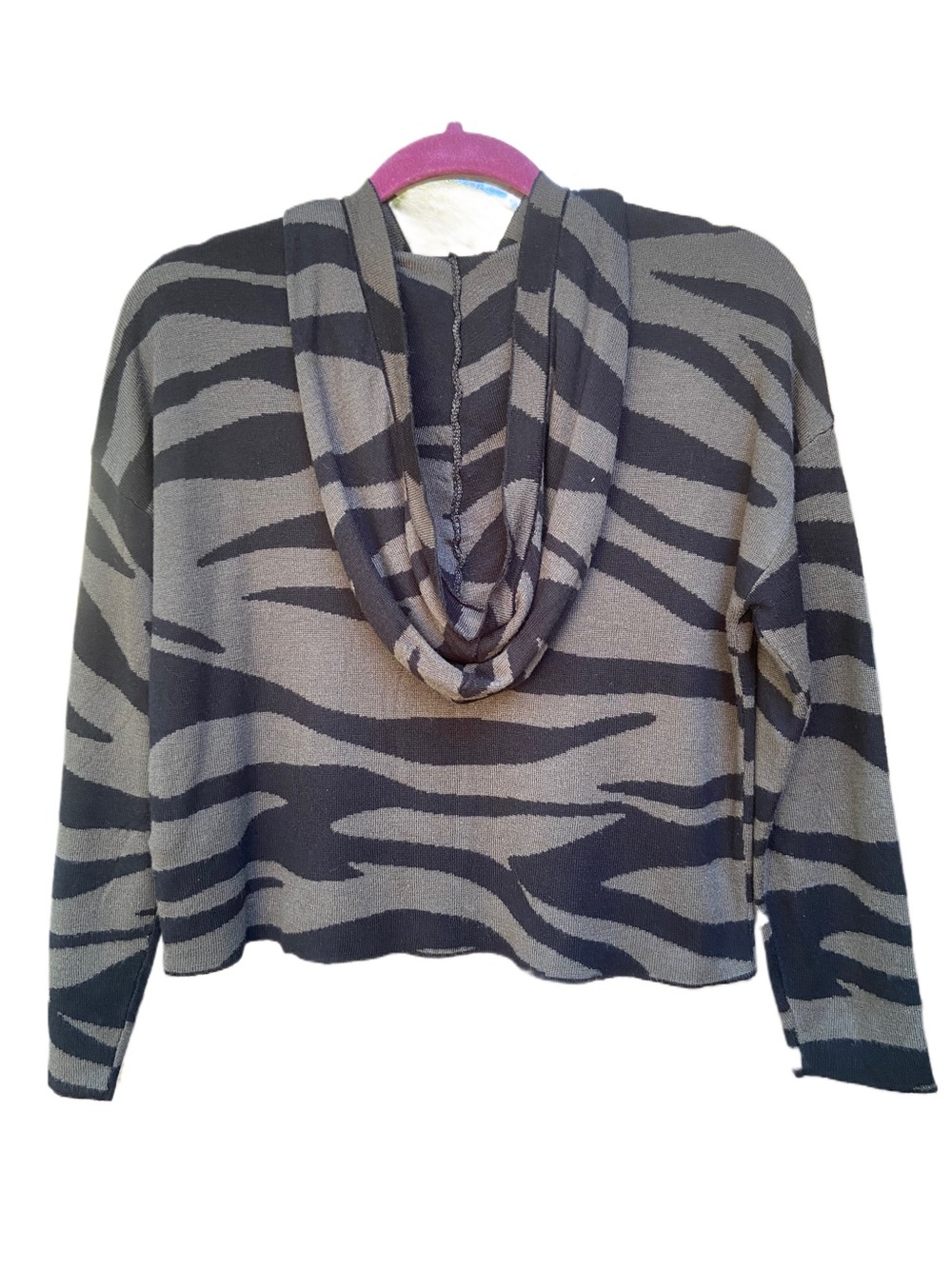 Anthropologie Women's
XS Kasia Knit Hoodie in Olive Green & Black Zebra Print - Picture 6 of 9
